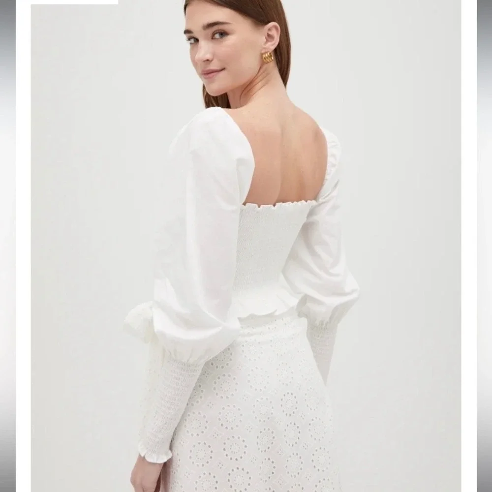 Hill‎ House Home The Grace Nap Top White Smocked Square Neck Puff Sleeve S NWT